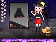 Halloween Little Sweetie game screen showing the character Bertha dressed in a cute Halloween costume, ready to be posed for a fashion show.