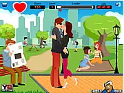 Naughty Park Kiss free online game, young couple kissing secretly in a park, hidden romance game