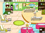 Celebrity Spa online game screenshot, time management simulation game with luxury beauty treatments and demanding customers, play free on PlayArcadeHub.