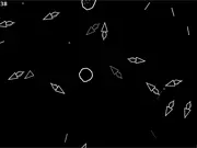 Screenshot of The Asteroids free online arcade survival game showing the player's ship navigating a field of rocks and enemy spaceships on PlayArcadeHub.