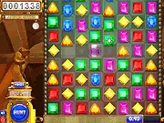 Screenshot of the Pharaoh Treasures match-3 puzzle board showing colorful gems, hieroglyphics, and special power-up gems in an Egyptian-themed layout.
