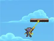 Ninja Rope Jump game screen, free online ninja climbing a cliff with a rope, collecting stars and shurikens