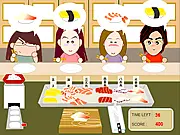 Sushi Chef Online free cooking game featuring a close-up of a sushi roll being prepared at a bar on PlayArcadeHub