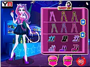 Catrine DeMew Dress Up online game image featuring the Monster High Werecat character in a stylish purple and white outfit with fashion accessories