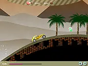 Screenshot of the Vintage Race online game showing a massive monster truck driving over a series of dirt obstacles and ramps