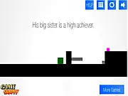 Screenshot of Pretentious Game 4 showing a blue and pink square character representing the brother and sister