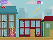 SuperGirl Go! Runner free online game screenshot showing the SuperGirl character flying over a city skyline while avoiding obstacles