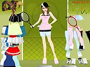 A screenshot of the Peppy Tennis Girl Dress Up game showing the cute model in a stylish tennis outfit