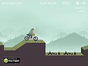 Screenshot of the Bike Trial Jumberino free online motorcycle game showing the rider jumping over a lava pit obstacle in the woods on PlayArcadeHub.