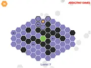 Footprints free online puzzle game featuring colorful hexagons. Player must collect a key and find the green exit without stepping back.