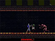 The Deep Castle free online game screenshot showing the hero battling several monsters in a dark, side-scrolling dungeon or castle environment.