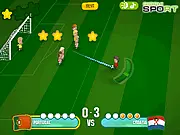 Online World Cup Penalty Kicks game screenshot showing a soccer player shooting a penalty.