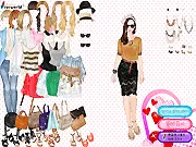 Screenshot of the Autumn Lace Dress Up game, showing a fashion doll wearing an elegant, layered skirt and lace top in a fall setting.