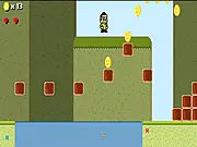 Screenshot of The Amazing Adventures of Frees free action platformer game showing the character Frees with a power-up in a retro-style level