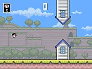 Flap Bound character navigating through a tight gap between two floating office supplies in a difficult high-score attempt