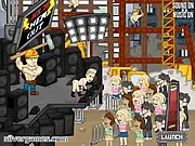 Screenshot of the game Kick Out Miley showing a character being launched over a crowd at a concert