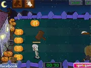 The brave warrior character defending pumpkins from a horde of zombies and monsters in Halloween Pumpkin Warriors online game.