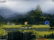 Screenshot of Adorith: The Stolen Crystals showing the main character jumping toward a glowing crystal while manipulating a movable platform.