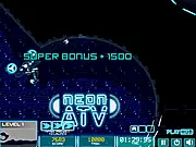 The Neon ATV: Grid Stunts game in action, featuring a glowing ATV mid-air, performing a trick against a dark, neon-blue and grid-patterned futuristic background, emphasizing the TRON influence.