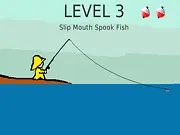 Fish or Be Fished online game screenshot showing a hook trying to catch small fish while avoiding large predators