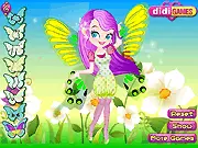 Screenshot of the Butterfly Fairy Dress Up game, showing a magical girl model wearing large colorful butterfly wings and a sparkling dress.