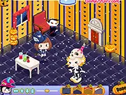 Free online game image for Halloween Castle Decoration, featuring a spooky castle decorated with pumpkins, ghosts, and bats.