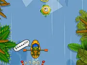 Rafting Toad free online arcade game screenshot showing a cartoon toad in an inflatable raft navigating a river with rocks and bombs