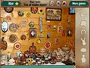 The game scene from Hidden Evidences, showing a highly cluttered living room where players must find several hidden objects in the free online game
