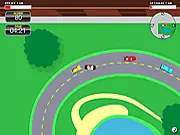 Gameplay screenshot of Law Enforcer showing a police car smashing into a red criminal's car during a high-speed chase in a city environment