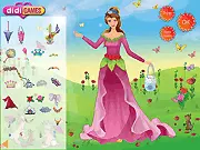 Screenshot of the Princess Dressup online game interface showing a royal character trying on a magnificent pink ball gown and a diamond tiara.
