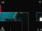 Screenshot of Shadowscape showing a dark silhouette character jumping between minimalist platforms in a shadow world.