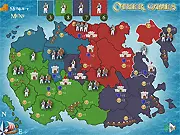 Screenshot of the North Clans Strategy game map showing different colored territories being fought over by armies, set in a snowy northern landscape