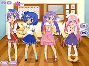 Play Lucky Star Dressup free online fashion game, coordinating stage outfits for a girl band or pop star group
