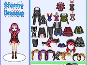 Stormy Dressup game screenshot showing the gothic character Stormy in a dramatic dark dress, available to play free online on PlayArcadeHub