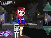 Minecraft Tribute game screenshot, pixel art scene showing a character mining diamond blocks with a pickaxe