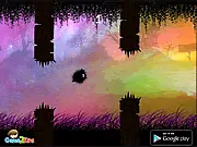 Puffy Bird free online game screenshot showing the fluffy yellow bird flying between obstacles in the desert environment.