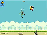 Gameplay screenshot of Target Bird showing a shooting reticle aimed at a pixelated bird flying across the screen