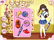 Fruit Basket Dressup online game featuring Tohru Honda under cherry blossoms with a selection of dresses