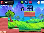 Gameplay screenshot of Dino Shift 2 showing a small dinosaur changing colors (red, blue, green) to collect matching colored boxes while running across a platform.