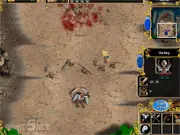 The Battle for Alandria game screen showing two opposing armies of units marching towards an enemy fortress in a fantasy setting