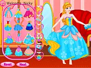 Cinderella Princess Makeover game showing Cinderella in her beautiful ball gown and glass slippers