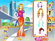 Fashionable girl character with vibrant dip-dye hair color and a perfectly matched stylish outfit in the online game.