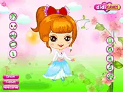 Angelina Princess Dress Up free online fashion game screenshot showing the princess in a summer dress outside the palace on PlayArcadeHub