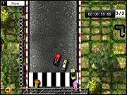 Hero Race free online game screenshot showing a racing car performing a high-speed drift around a corner on a track