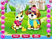 Play Kitten and the Dog Dress-Up free online game, kitten and dog pets in cute outfits, fun fashion game