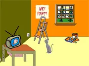 Character inside a brightly painted room searching for clues in the free online puzzle game Escape the Paint.