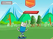 Finn and Jake skateboarding, performing a stunt on a ramp in the Adventure Time online game