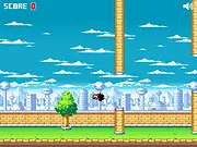 Flappy Goku online game screen, pixelated Goku flying between green wall obstacles, free Flappy Bird style game, PlayArcadeHub