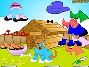 A cute brown puppy model wearing a colorful shirt and bow tie, customized in the Brown Puppy Dressup free online game.