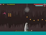 Dragons Flight online game screenshot, small green dragon flying through a rocky cave, free arcade training game, PlayArcadeHub